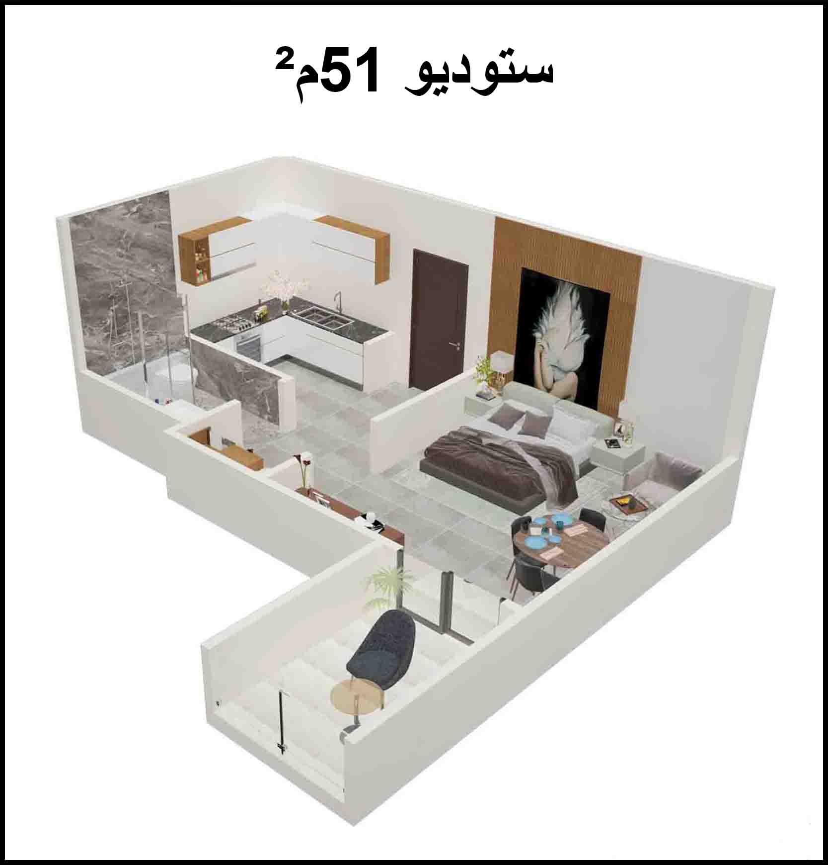 شقق للبيع في الغردقة بكمبوند شركة المقاولون العرب 51م²